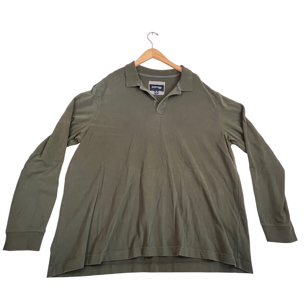 St Johns Bay Mens XXL Olive Green Long Sleeve Cotton Polo Shirt Solid Classic